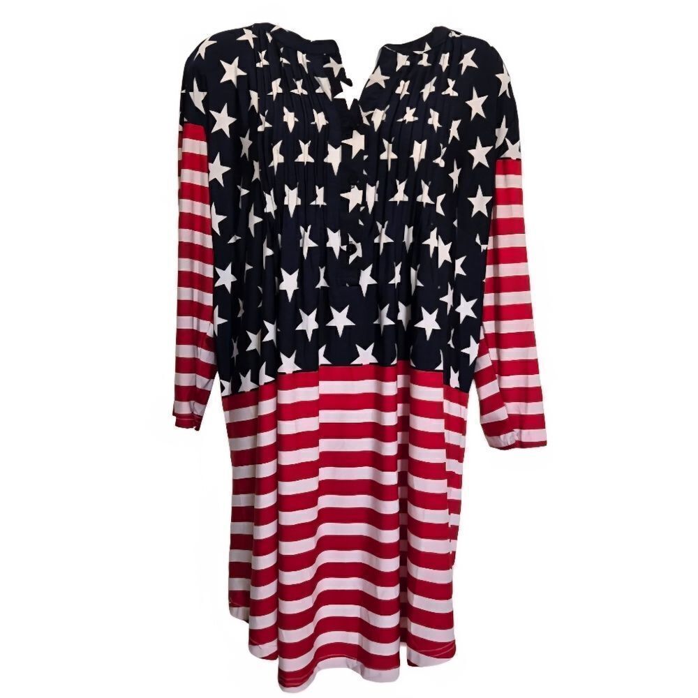 Patriotic American Flag Stretchy Tunic Women’s XL Reborn Clothing Stars Stripes